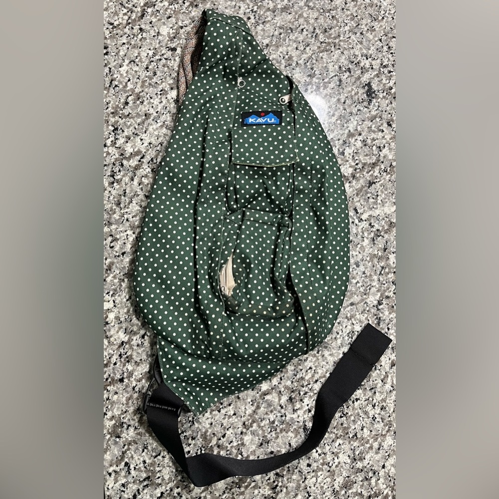 Kavu Rope Sling Bag - Hunter green with white dots
